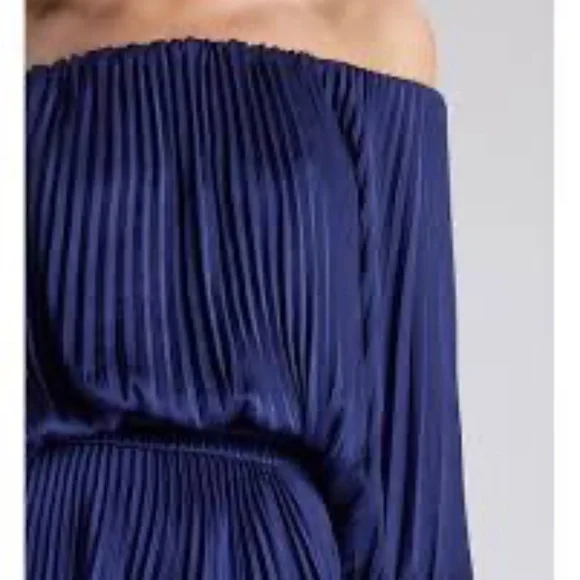 ALC Sienna Satin Pleated Off the Shoulder Dress - Picture 2 of 4